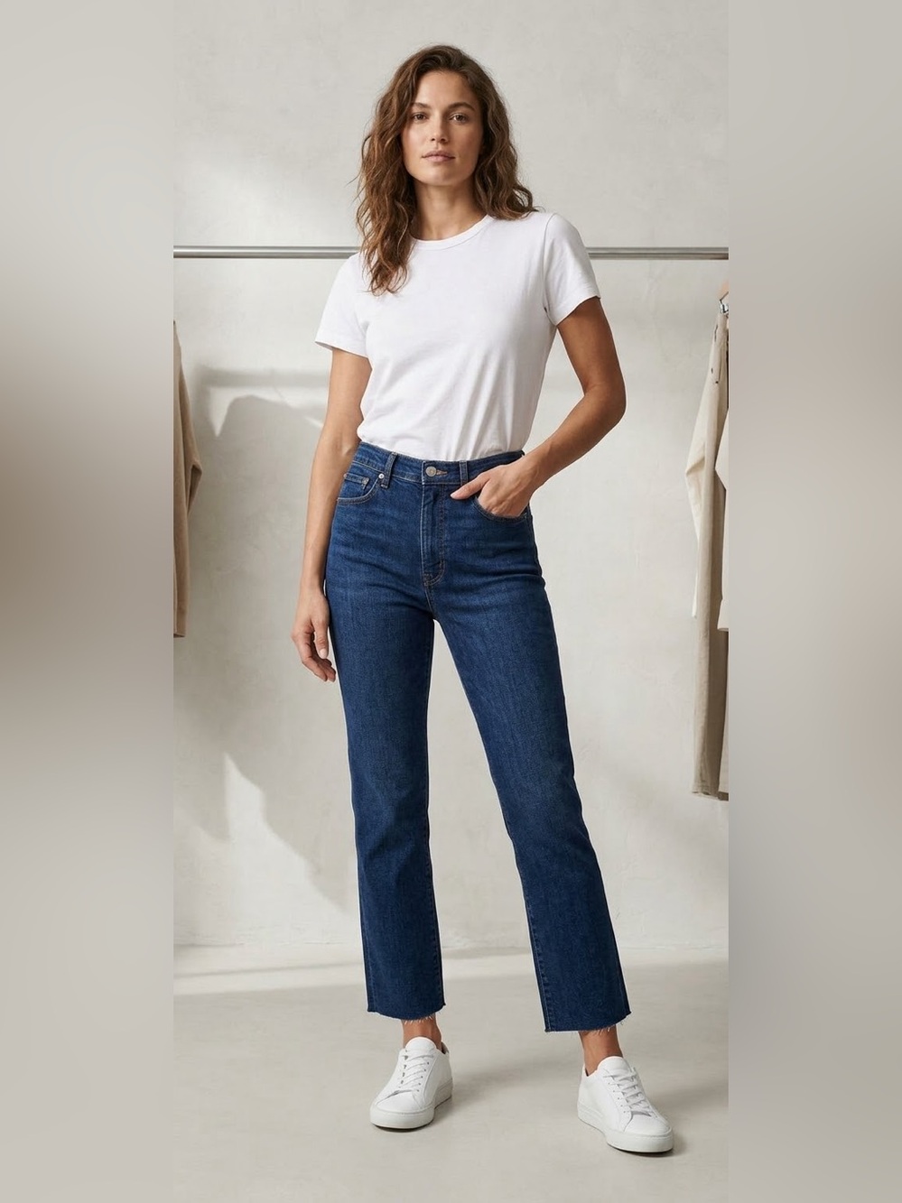 pistola Deep Indigo Straight Crop Raw Hem Jeans Size 28